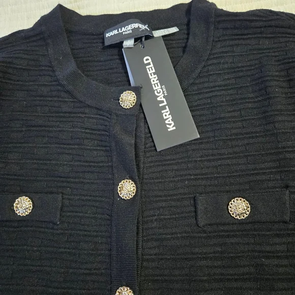 Women's Karl Lagerfeld Paris Black Cardigan with Gold Buttons, Size S NWT - Picture 11 of 13
